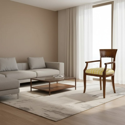 Chaise avec accoudoir Chaise de salle à manger Bois Classique Mobilier Rembourrage Textile