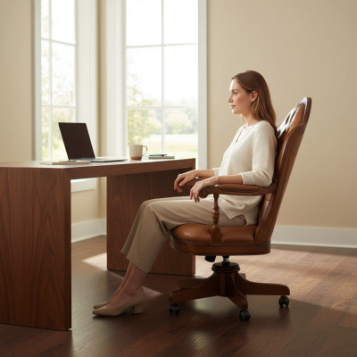 Chaise de bureau Chef en bois Fauteuil Chesterfield Italie Mobilier Marron Pivotant neuf