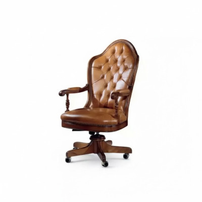 Chaise de bureau Chef en bois Fauteuil Chesterfield Italie Mobilier Marron Pivotant neuf