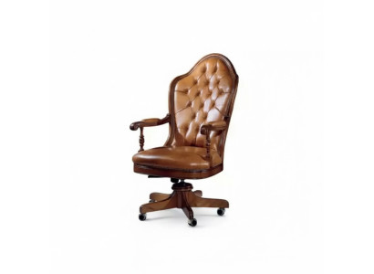 Chaise de bureau Chef en bois Fauteuil Chesterfield Italie Mobilier Marron Pivotant neuf