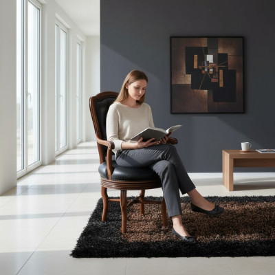 Fauteuil de bureau en bois Fauteuil de direction Chesterfield Mobilier italien Noir Pivotant