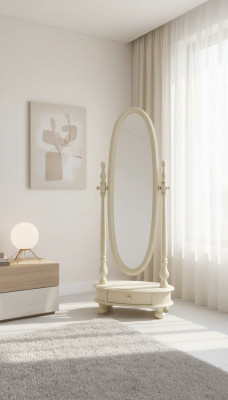 Classique r Salon Grand miroir sur pied en bois beige Conception nouvelle