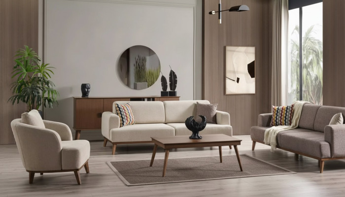 Ensemble de meubles pour salon 331 canapé 3 places fauteuil groupe de 4 pièces beige neuf