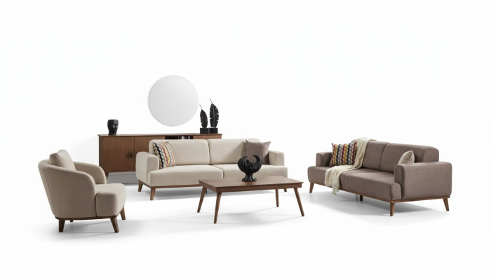 Ensemble de meubles pour salon 331 canapé 3 places fauteuil groupe de 4 pièces beige neuf