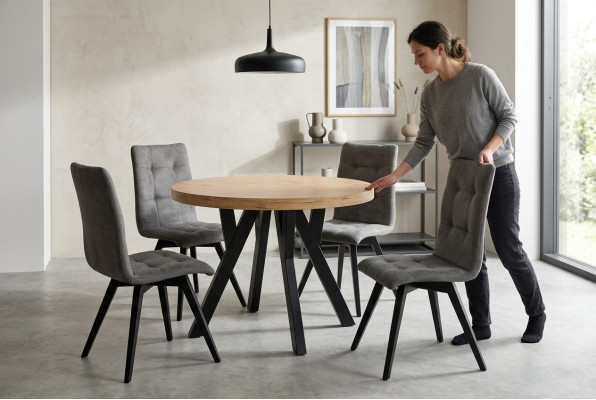 Table de salle à manger ronde complète 4 chaises Set de salle à manger Ess en bois 5 pièces