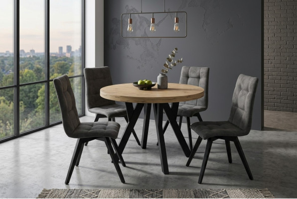Table de salle à manger ronde complète 4 chaises Set de salle à manger Ess en bois 5 pièces