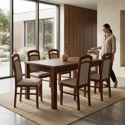 Ensemble de salle à manger Designer en bois essentiel, table 6x chaises Suite avec rembourrage 7 pièces.
