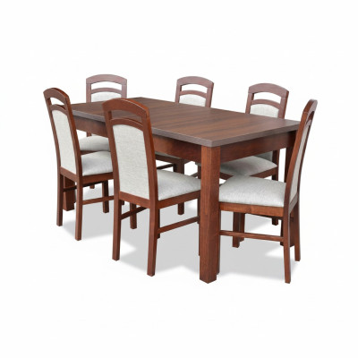 Ensemble de salle à manger Designer en bois essentiel, table 6x chaises Suite avec rembourrage 7 pièces.