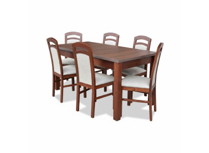 Ensemble de salle à manger Designer en bois essentiel, table 6x chaises Suite avec rembourrage 7 pièces.