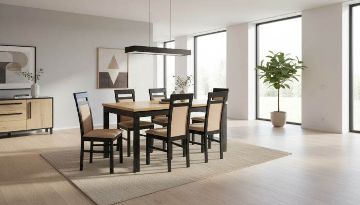 Table à manger moderne Ensemble de salle à manger en bois 6 chaises Set 7 pièces. ensemble
