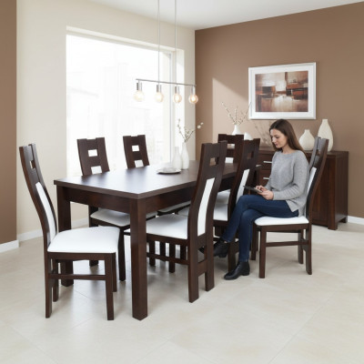 Table à manger classique en bois, ensemble de salle à manger Table bois Chaises 6x marron.