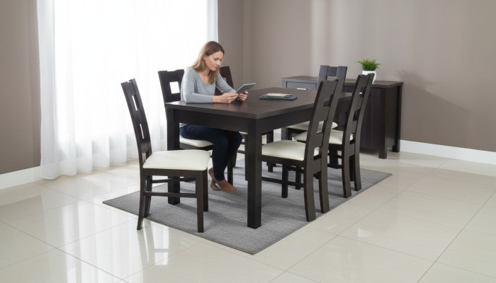 Table de salle à manger classique en bois, ensemble de salle à manger de 7 pièces avec 6 chaises.