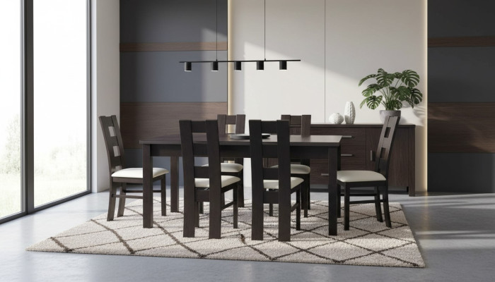 Table de salle à manger classique en bois, ensemble de salle à manger de 7 pièces avec 6 chaises.