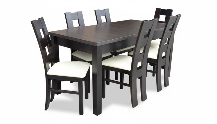 Table de salle à manger classique en bois, ensemble de salle à manger de 7 pièces avec 6 chaises.
