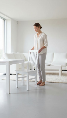 Chaise de salle à manger classique, chaise de salle à manger de designer, chaise luxueuse en bois blanc