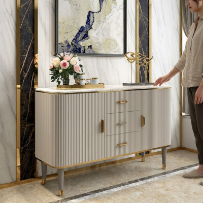 Meubles de design Luxueux Commode Buffet Salle de séjour Moderne Gris Bois nouveau