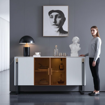 Enfilade Armoire en bois blanc Style moderne Commode de salon Buffet