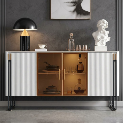 Enfilade Armoire en bois blanc Style moderne Commode de salon Buffet