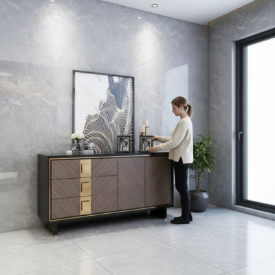 Buffet Commode Armoire Bois Design Moderne Gris Luxueux Salon