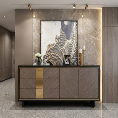 Buffet Commode Armoire Bois Design Moderne Gris Luxueux Salon