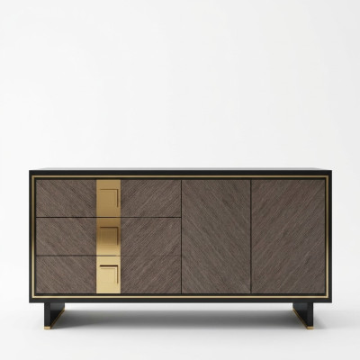 Buffet Commode Armoire Bois Design Moderne Gris Luxueux Salon