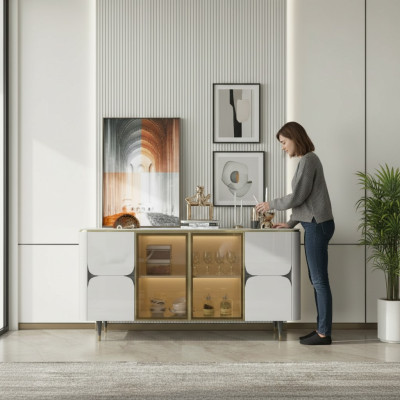 Commode Armoire en Bois Buffet Armoire Blanche Meuble Moderne Neuf