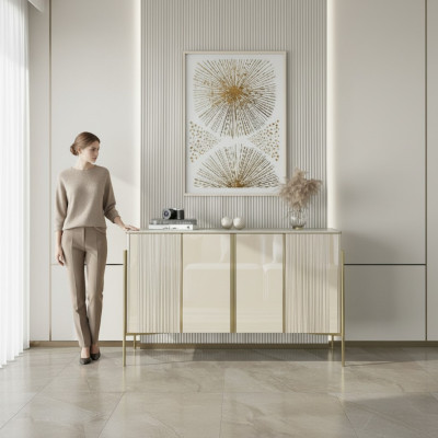 Buffet Moderne en Bois Mobilier de Salon Armoire Commode Luxe Beige