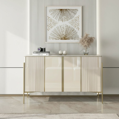 Buffet Moderne en Bois Mobilier de Salon Armoire Commode Luxe Beige