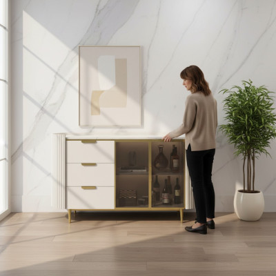 Commode de designer Buffet Armoire de salon Étagère en acier inoxydable Planche de Luxe