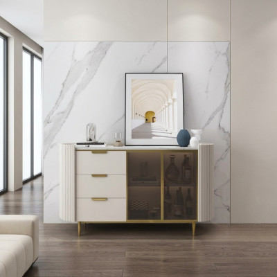 Commode de designer Buffet Armoire de salon Étagère en acier inoxydable Planche de Luxe