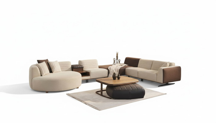 Ensemble de salon Canapé d'angle Canapé en U Luxe Table basse Moderne Tabouret