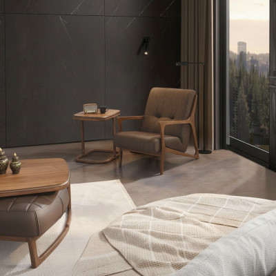 Fauteuil de salon en tissu Brun Mobilier Salon Bois Ameublement Linge de luxe neuf