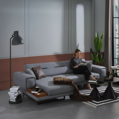 Canapé d'angle gris moderne en forme de L, canapé de salon, ameublement de luxe, nouveau design.