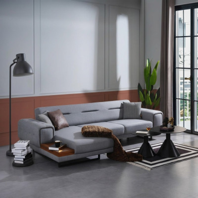 Canapé d'angle gris moderne en forme de L, canapé de salon, ameublement de luxe, nouveau design.