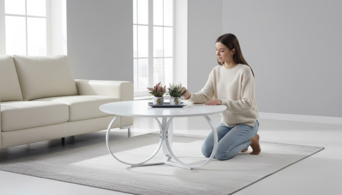 Table basse blanche ronde Table de salon Mobilier de designer Mobilier moderne