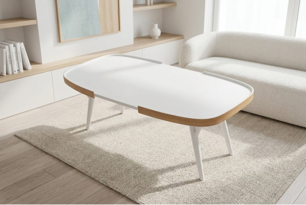 Table basse en bois blanc pour salon, design moderne, ameublement.