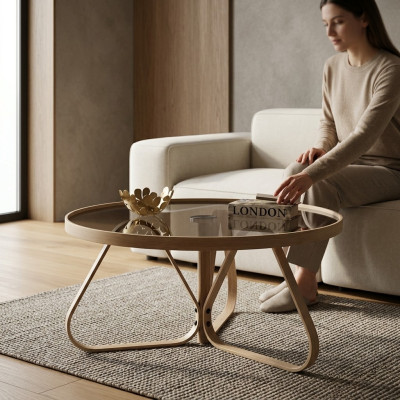 Table basse de designer Table en verre de luxe Table ronde en bois de salon