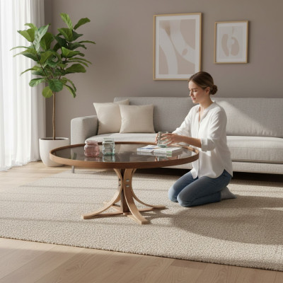 Table en bois marron Table basse Design Table basse Salon Table en verre Meubles
