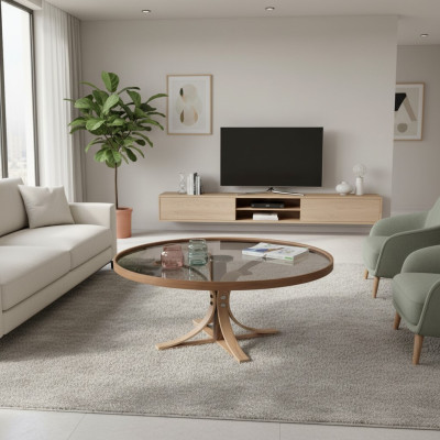 Table en bois marron Table basse Design Table basse Salon Table en verre Meubles