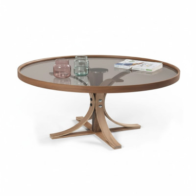 Table en bois marron Table basse Design Table basse Salon Table en verre Meubles