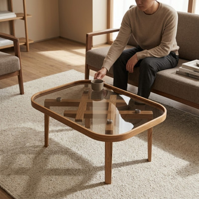 Meubles de luxe Table basse Mobilier moderne Table en verre Beige Salon