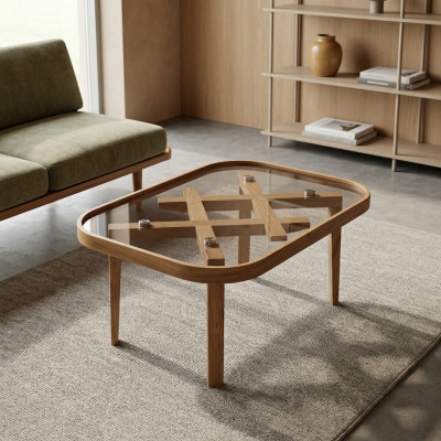Meubles de luxe Table basse Mobilier moderne Table en verre Beige Salon