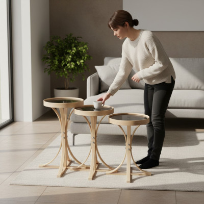 Ensemble de salon 3 pièces Complet 3x Tables basses Table basse de luxe Ameublement