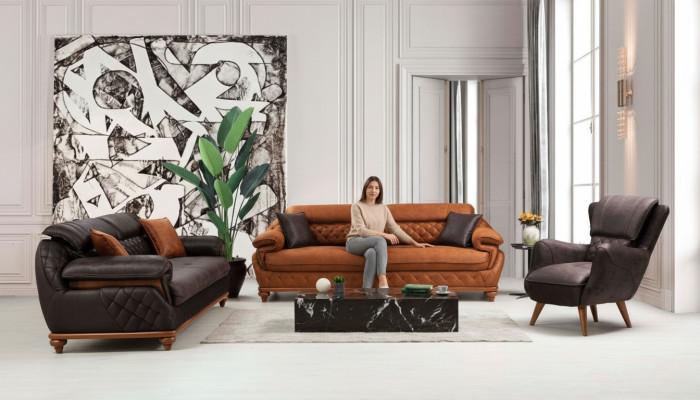 Salon complet moderne 3 pièces comprenant 2 canapés 3 places et 1 fauteuil de luxe neuf.