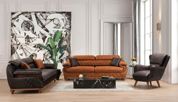 Salon complet moderne 3 pièces comprenant 2 canapés 3 places et 1 fauteuil de luxe neuf.