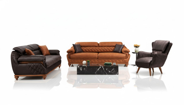 Salon complet moderne 3 pièces comprenant 2 canapés 3 places et 1 fauteuil de luxe neuf.