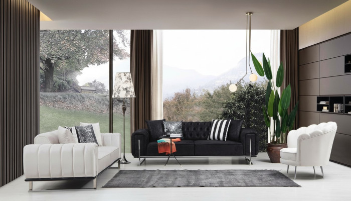 Ensemble de salon 2x canapé trois places style Chesterfield fauteuil design de luxe de meubles