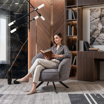 Séjour Moderne Fauteuil Gris Design Mobilier de Luxe Meubles Rembourrés Neufs