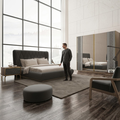 Ensemble complet Lit Double de Luxe 2x Tables de Chevet Armoire de Design Armoire