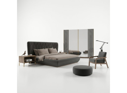 Ensemble complet Lit Double de Luxe 2x Tables de Chevet Armoire de Design Armoire